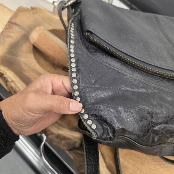 The SAK Silverlake Black Leather Studded Fringe Crossbody Shoulder Bag - Picture 3 of 13